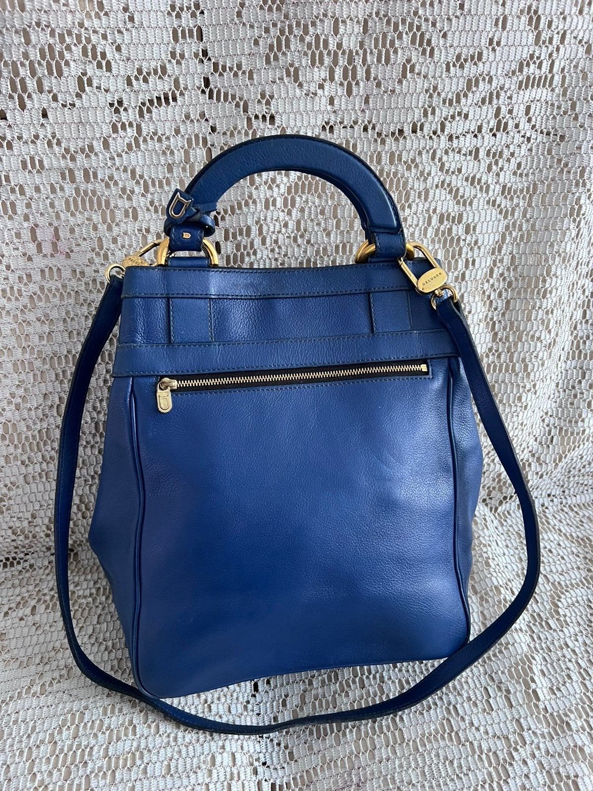 Blauwe leren tas DELVAUX, Handtassen en Accessoires, Ophalen of Verzenden, Zo goed als nieuw, Blauw, Leer