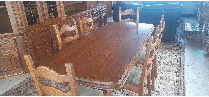 Eiken tafel met 6 stoelen, Ophalen