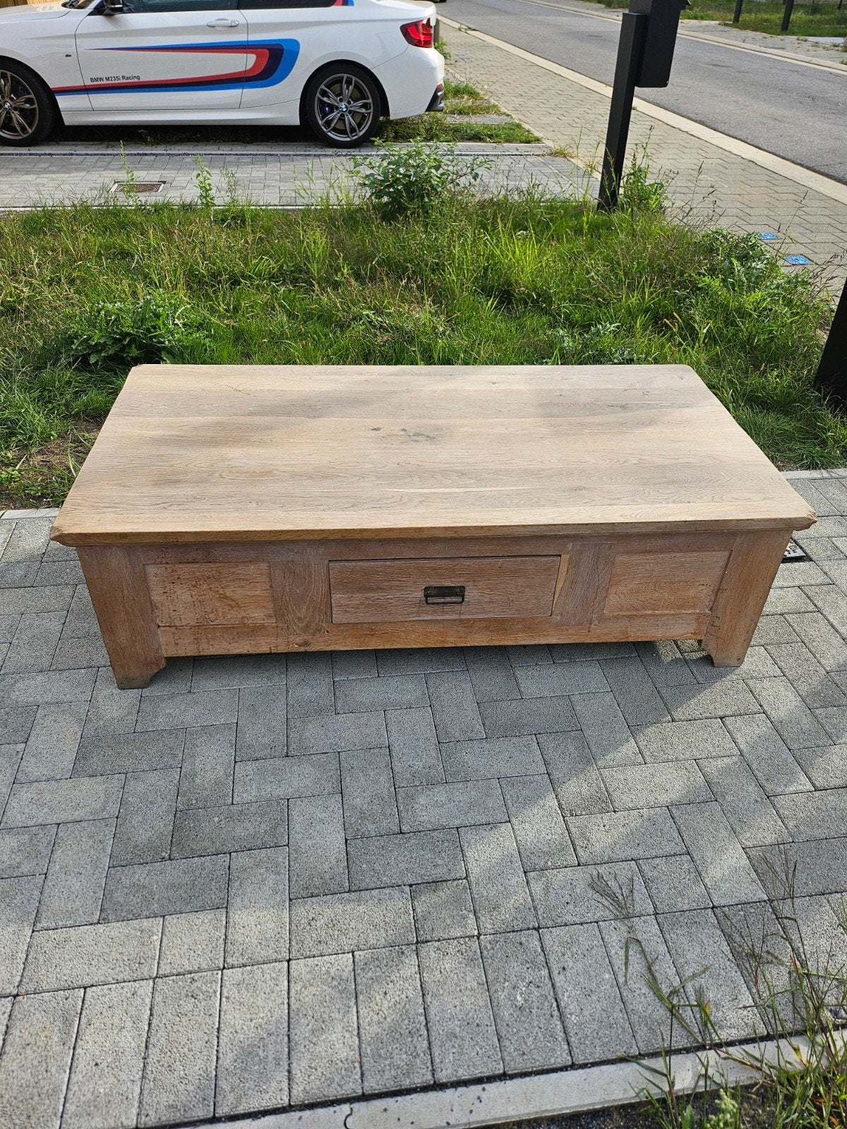 Massief houten salontafel met lade – landelijke stijl, Huis en Inrichting, Ophalen