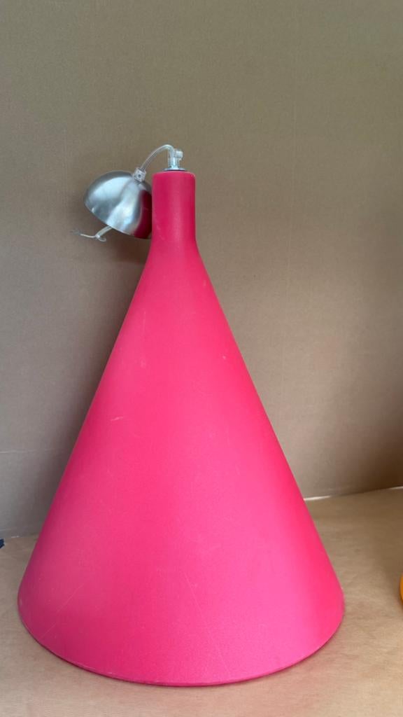 Lampes vintage « Slide » + signature artiste, Huis en Inrichting, Lampen | Hanglampen, Ophalen, Overige materialen, Gebruikt, 50 tot 75 cm