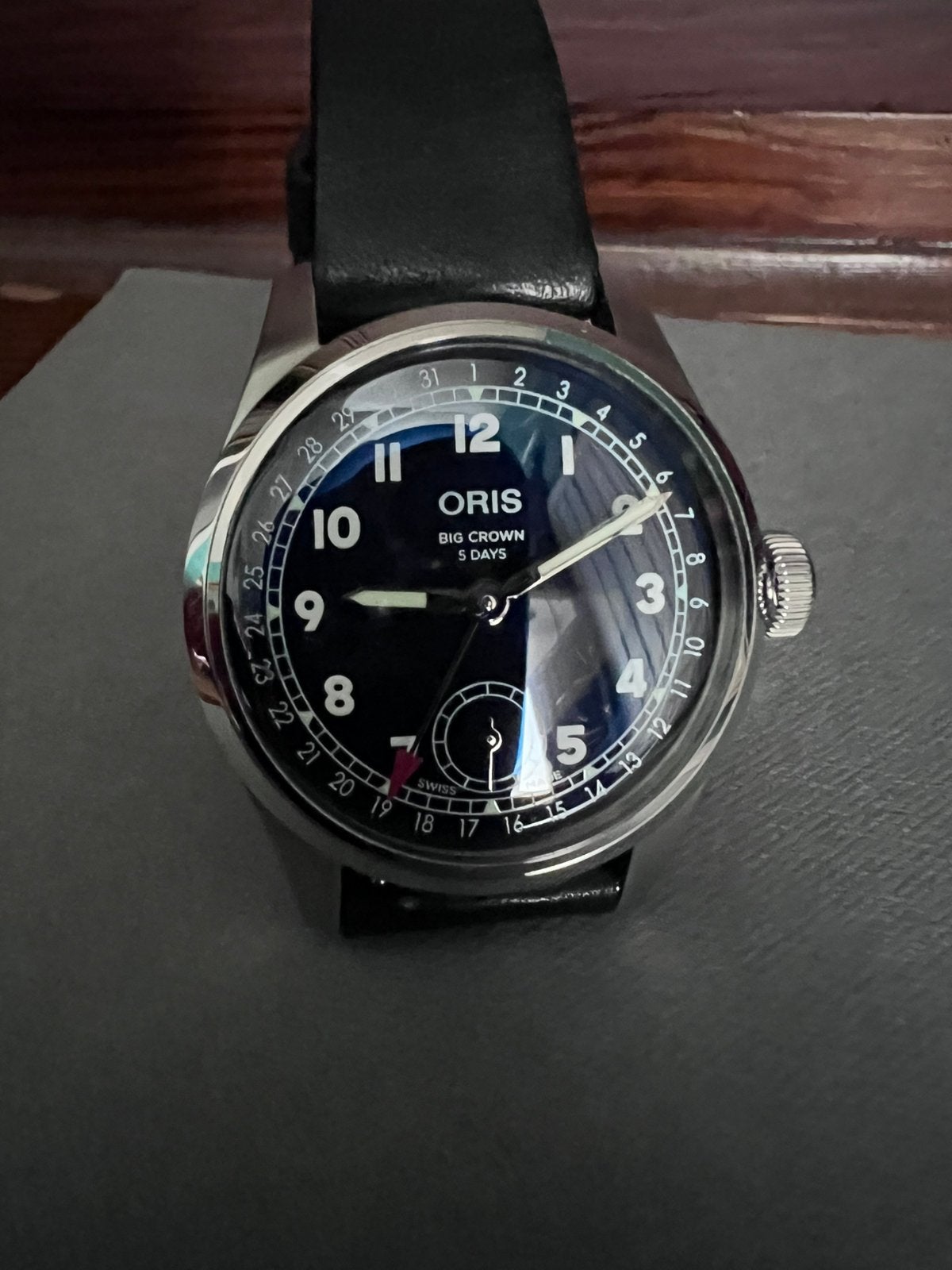 Prachtige Oris Big Crown Pointer Date 403, Leer, Staal, Polshorloge, Zo goed als nieuw