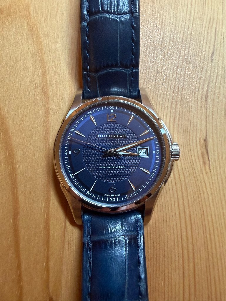 Hamilton Horloge Blauwe Wijzerplaat Jazmaster Viewmatic Auto, Ophalen, Zo goed als nieuw