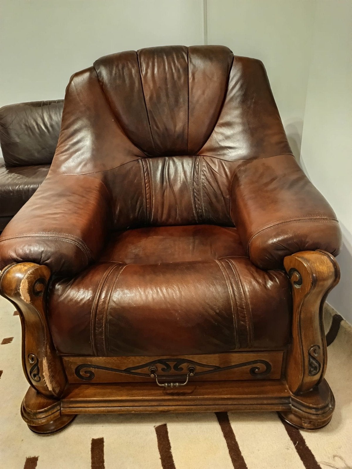 Grand fauteuil en cuir vintage, Maison & Meubles, Enlèvement, Bois