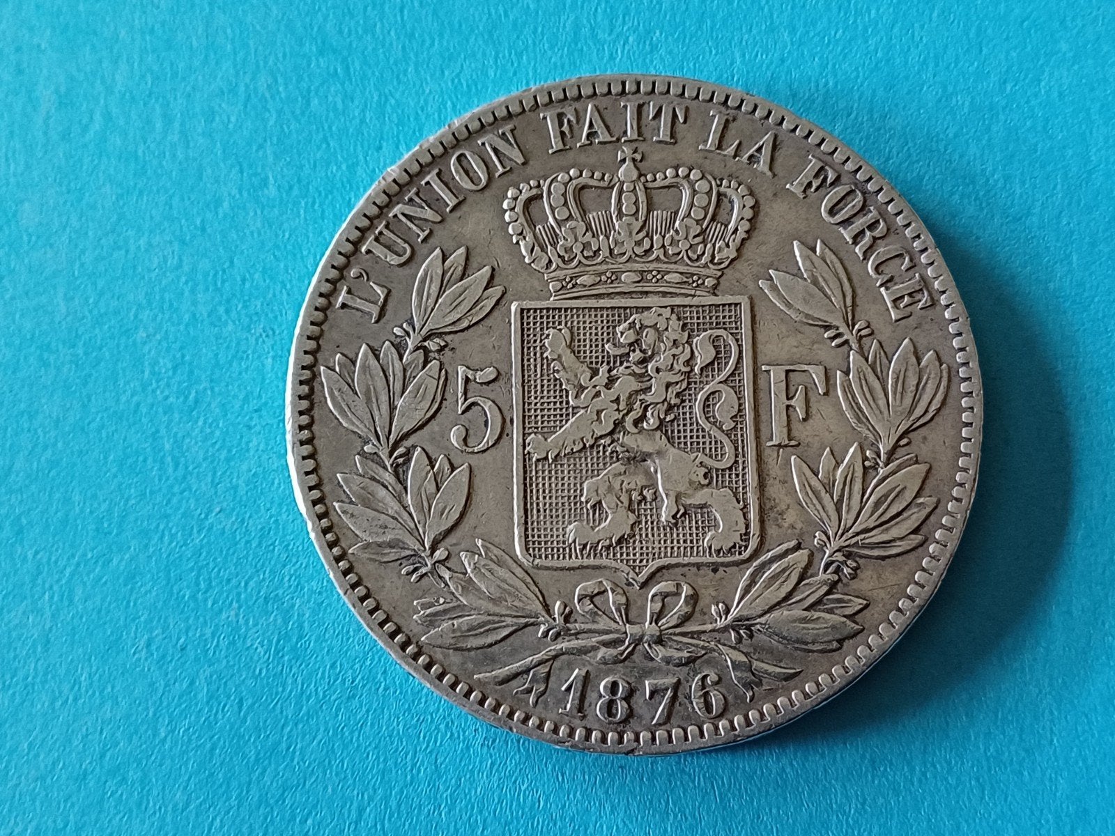 5 frank 1876 leopold II, Zilver, Ophalen of Verzenden, Losse munt, Zilver