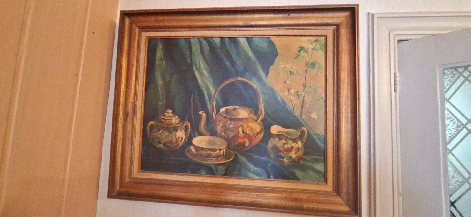 Prachtig Oosters theeservies op schilderij, Antiquités & Art, Art | Peinture | Classique, Signé, Enlèvement
