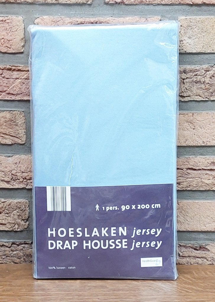 Nieuw - Hoeslaken - Jersy - 1 pers - katoen - 90 x 200 cm, Ophalen, Eenpersoons, Blauw, Hoeslaken of Sloop
