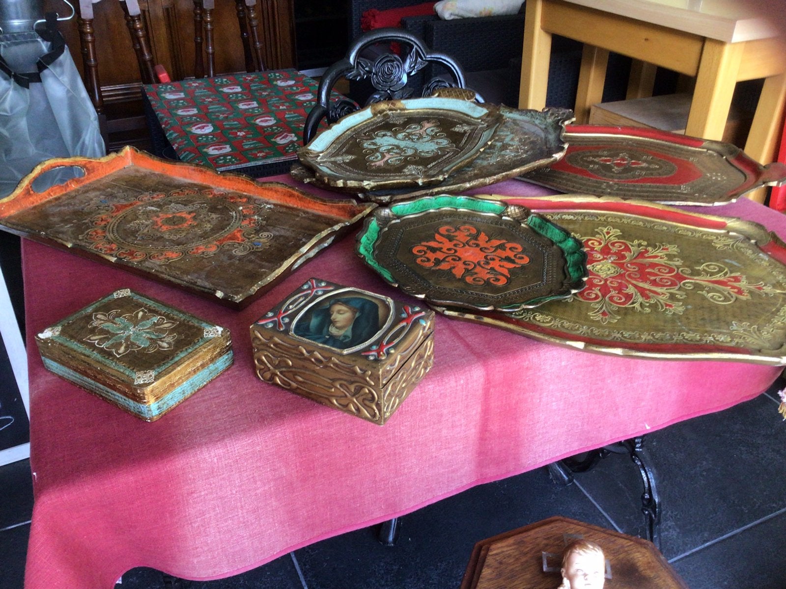 Lot Italiaans florentijns 6 diebladen  2 kistjes in hout, Antiek en Kunst, Ophalen