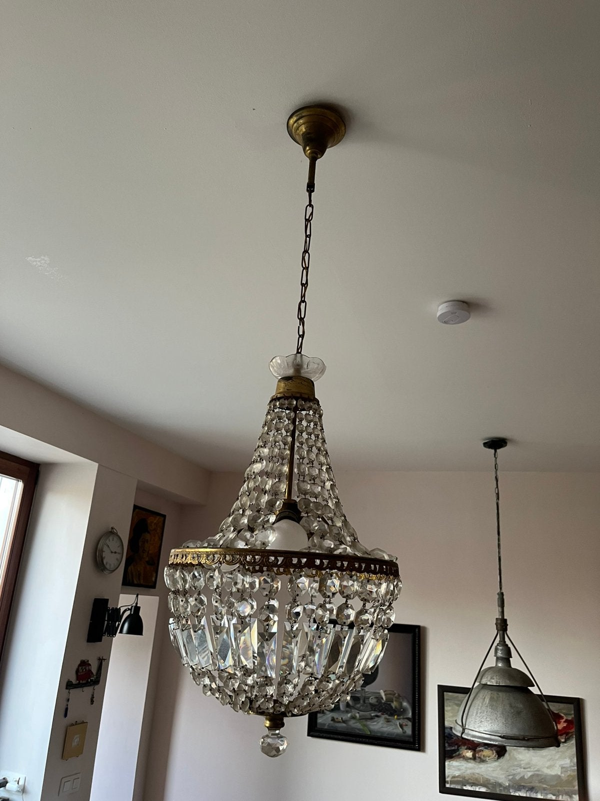 plafonnier en cristal et laiton, en très bon état, Enlèvement