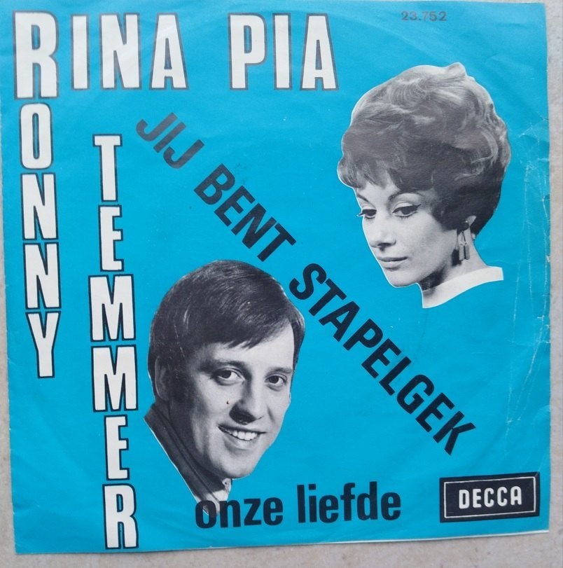 RONNY TEMMER & RINA PIA: "Jij bent stapelgek"/R. TEMMER-SET!, Pochette photo, Enlèvement ou Envoi