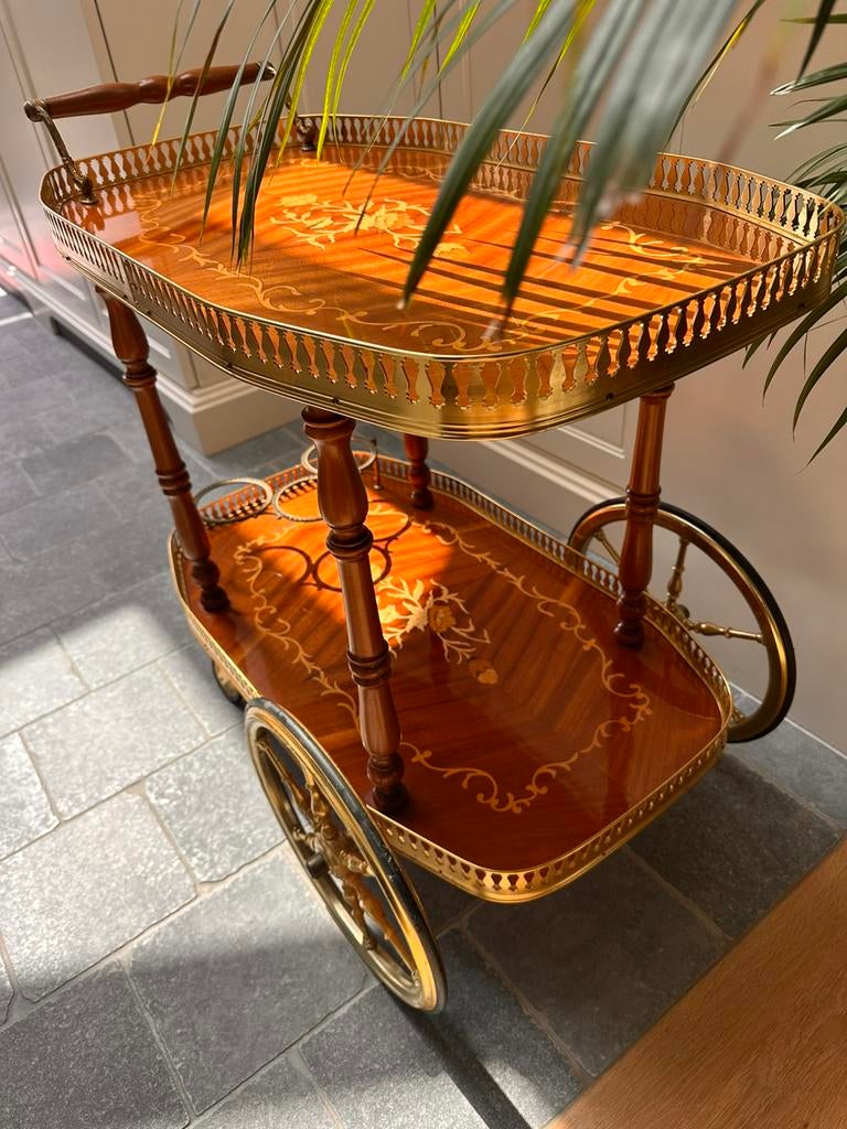 Vintage Italiaanse serveerwagen, marqueterie inleg, Antiek en Kunst, Ophalen