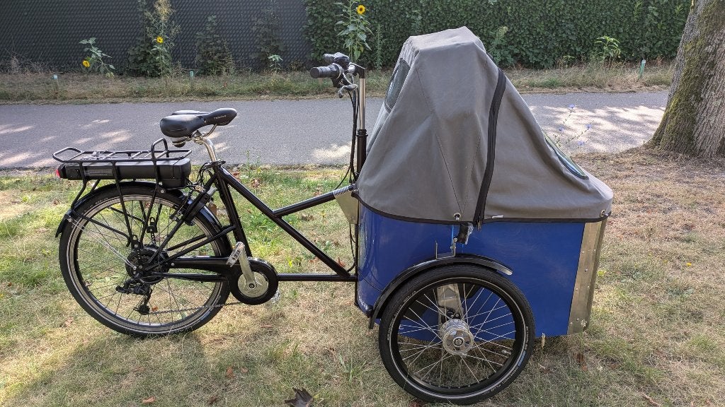 Nihola Family bakfiets met Promovec motor, Gebruikt, 2 kinderen, Elektrisch, Trommelrem