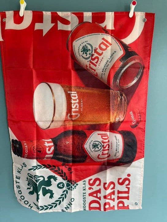 Prachtige vlag Cristal Alken 2 polyester - vintage mancave, Verzamelen, Biermerken, Ophalen of Verzenden, Nieuw, Overige typen
