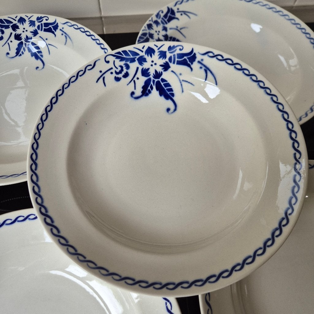 Set van 6 grote diepe borden Boch Klokjesbloem koningsblauw, Ophalen of Verzenden