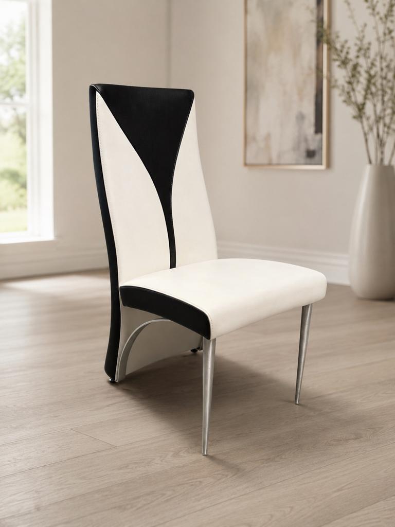 Set van 8 moderne zwart-witte stoelen, Ophalen, Wit, Leer, Zo goed als nieuw