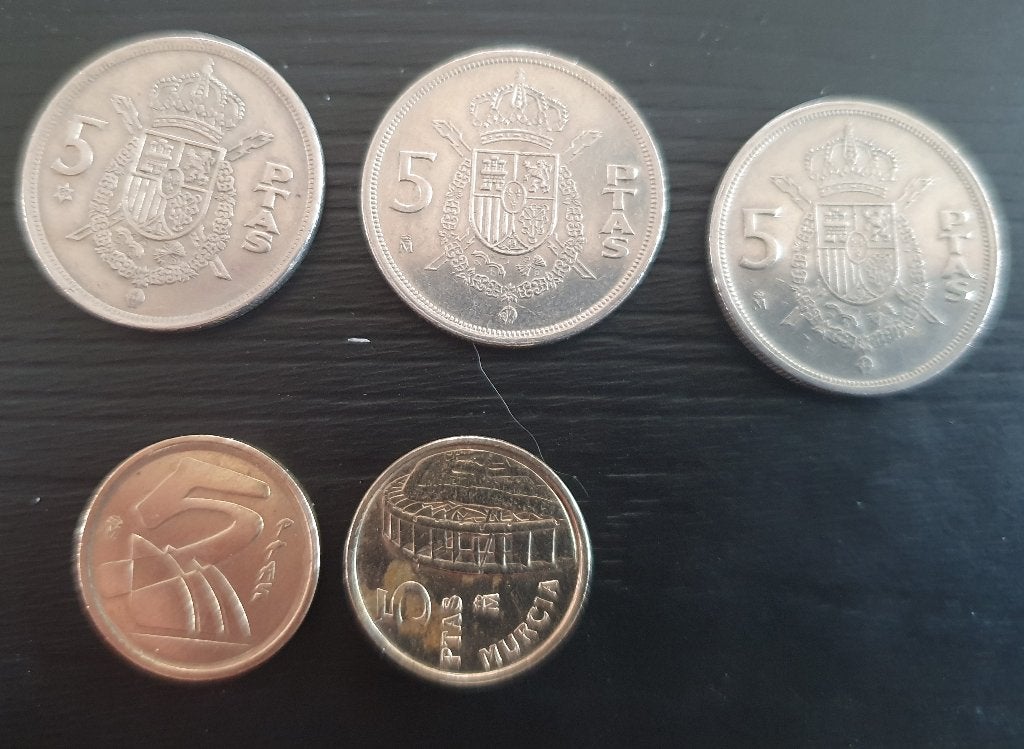 6x5 pesetas van Spanje 1957-1975-1982-1983-1998-1999, Postzegels en Munten, Munten | Europa | Niet-Euromunten, Setje, Ophalen of Verzenden