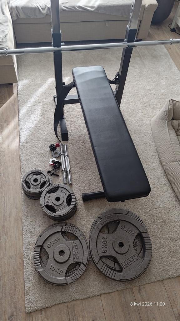 Gewichtenset + bank, Sport en Fitness, Fitnessmaterialen, Ophalen