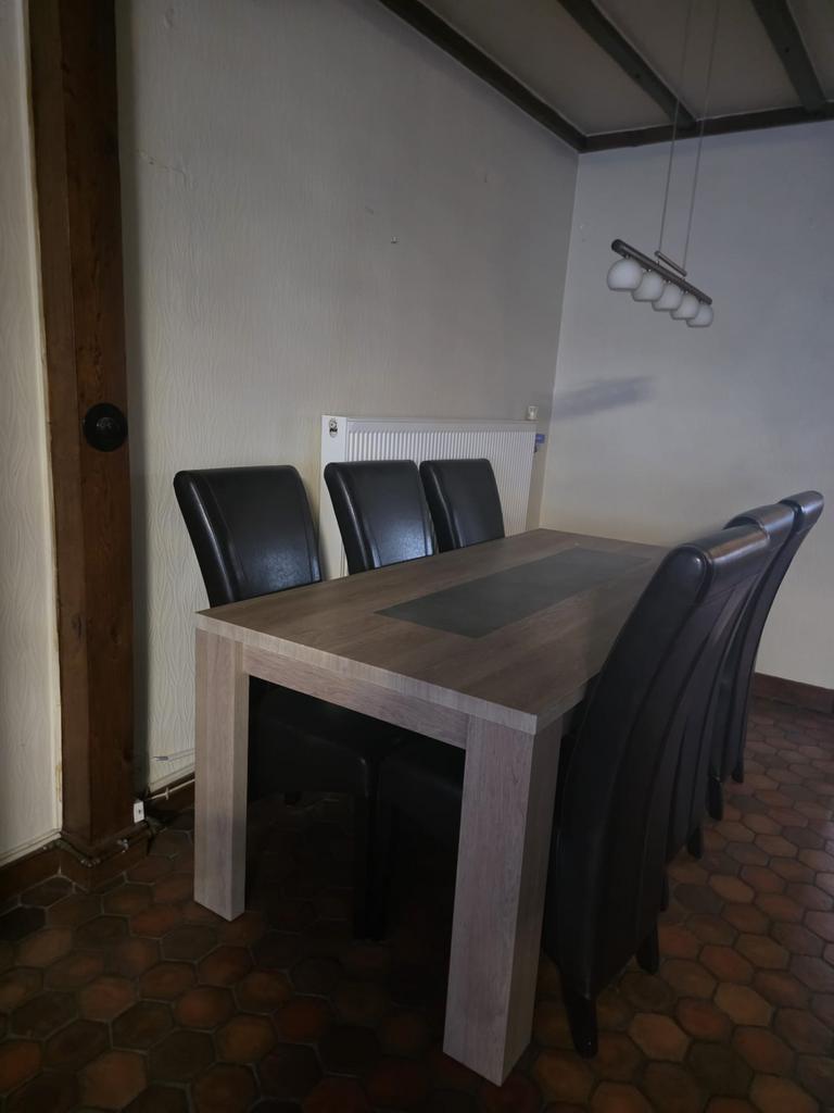 Ensemble de salle à manger moderne aspect chêne + buffet,…, Enlèvement, Comme neuf