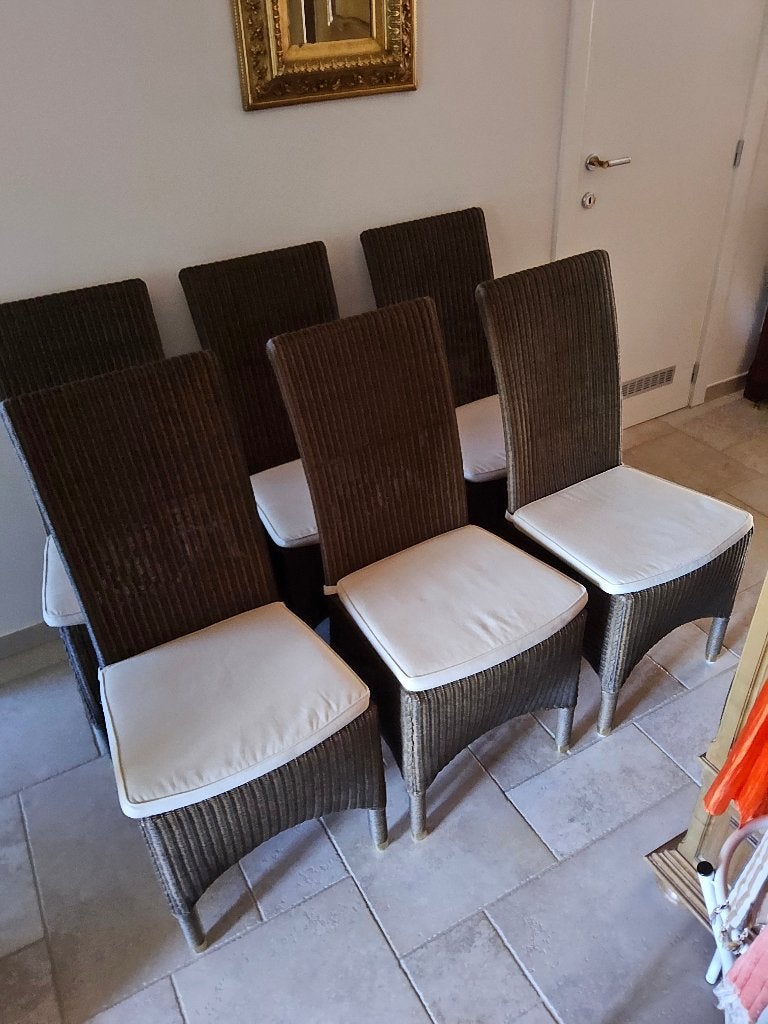 6 stoelen Lloyd Loom met kussen 15 euro/stuk, Huis en Inrichting, Stoelen, Ophalen, Bruin, Hout, Vijf, Zes of meer stoelen