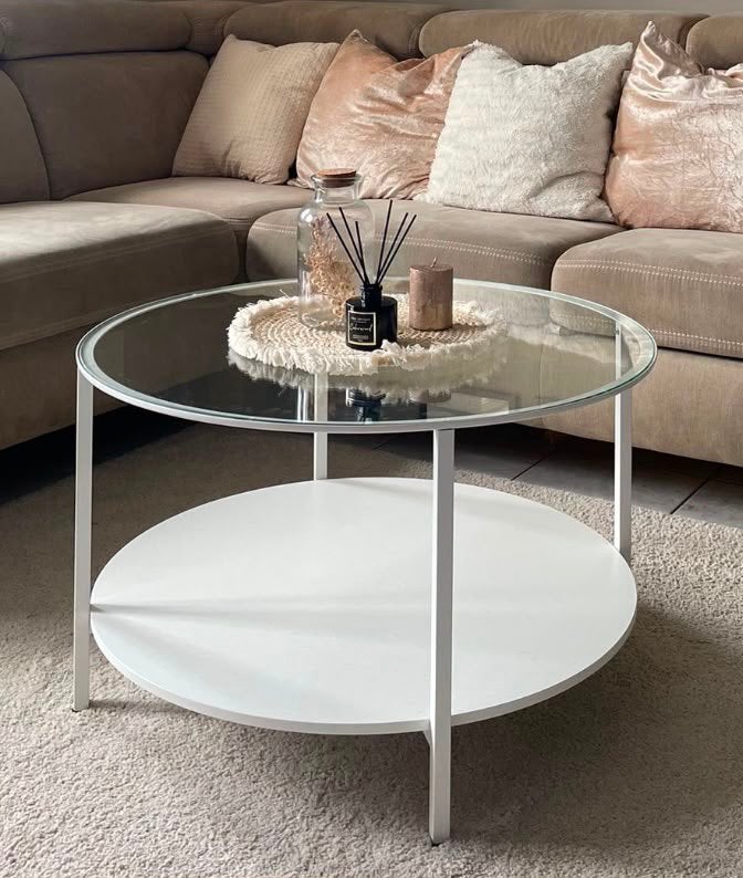 Ikea salontafel VITTSJÖ - WIT, Ophalen, Glas, 50 tot 100 cm, Rond