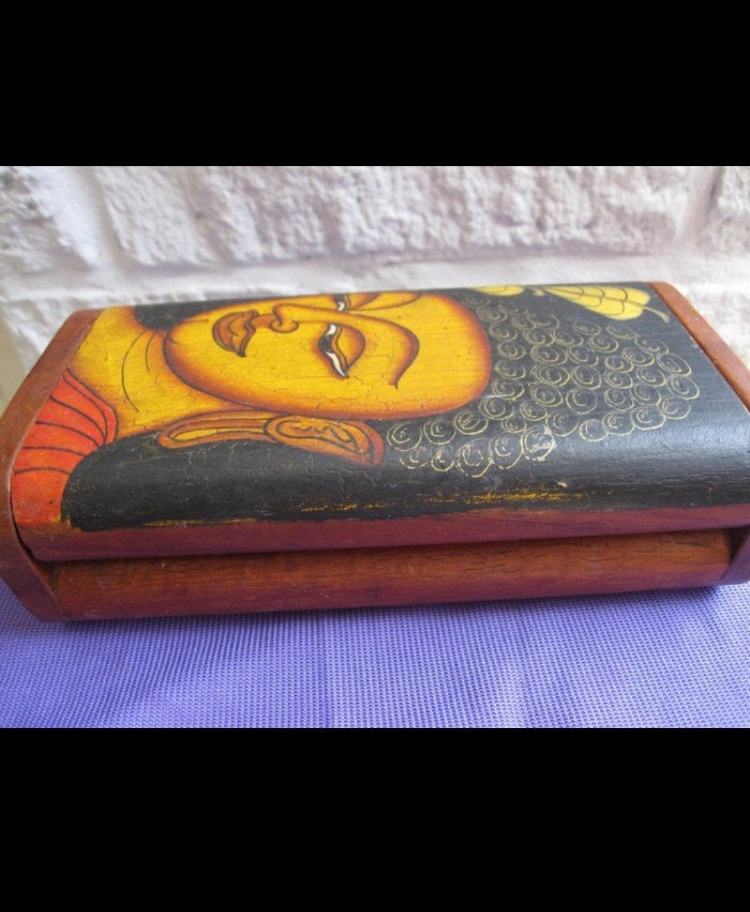 Boîte à bijoux Bouddha peinte à la main - Bois de teck - Boh, Enlèvement ou Envoi