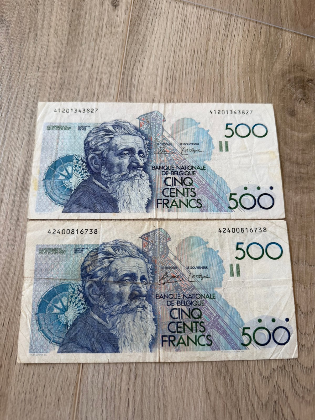 2 maal 500 francs Meunier / De strycker, Postzegels en Munten, Bankbiljetten | België, Ophalen of Verzenden