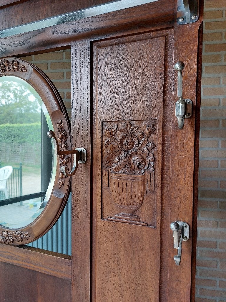 Vintage/antieke houten halkast met ovale spiegel, Ophalen