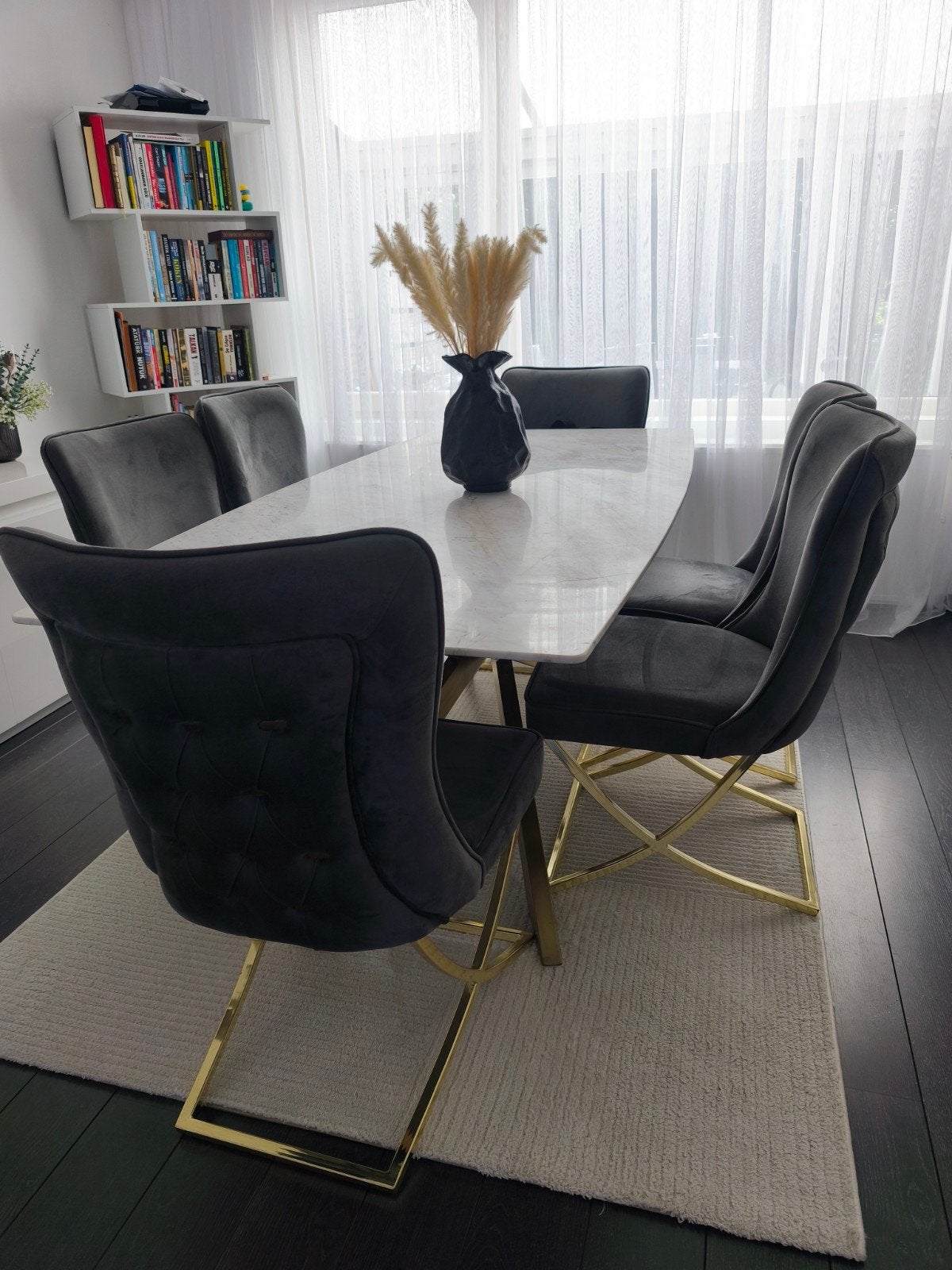 Echte marmere tafel met 6 stoelen., Huis en Inrichting, Complete eetkamers, Ophalen