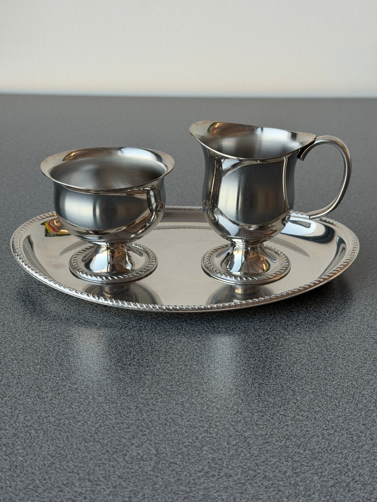 Vintage Alfra Alessi 3-delig Roomstel – RVS, Huis en Inrichting, Overige typen, Vintage, Ophalen of Verzenden, Zo goed als nieuw