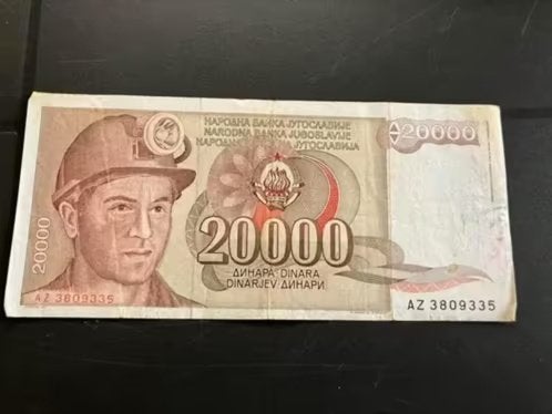 billet yougoslave pour la Yougoslavie, 20000 dinars, mineur, Enlèvement ou Envoi, Yougoslavie, Billets en vrac