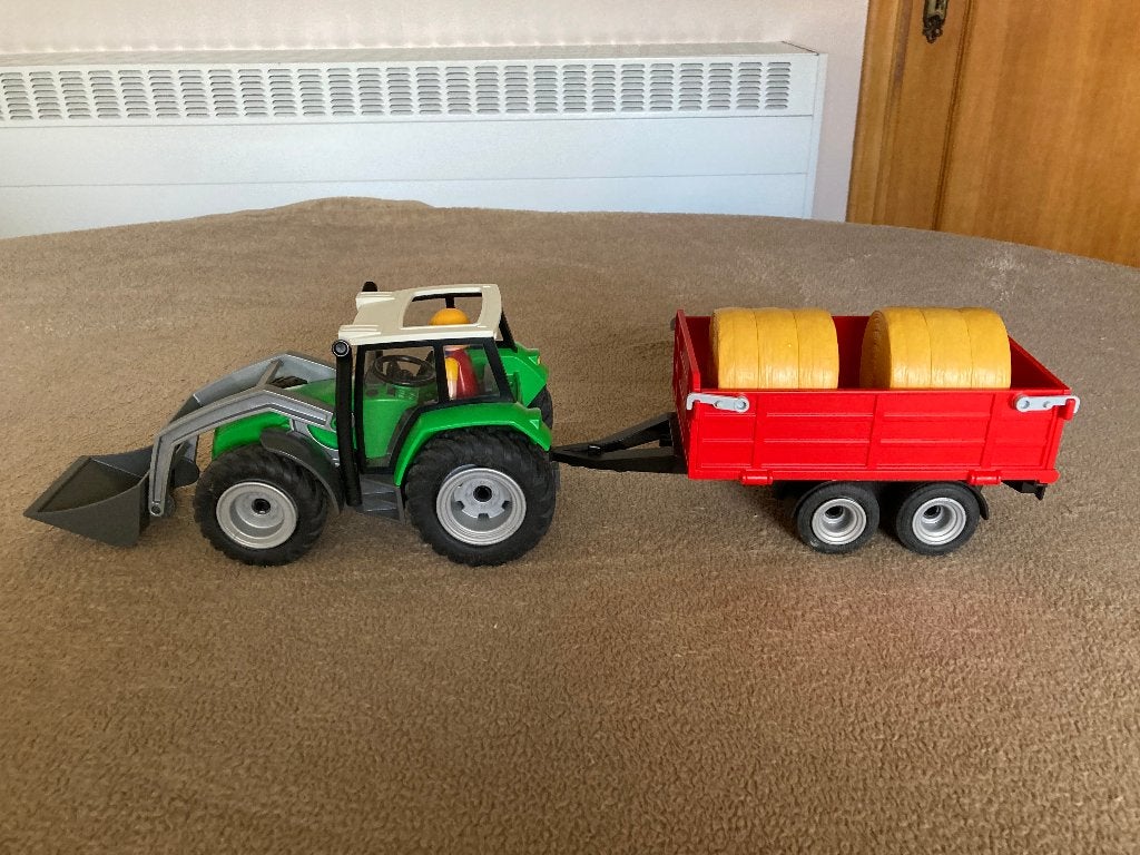Playmobil Tractor met aanhangwagen (compleet+doos+boekje), Ophalen of Verzenden, Zo goed als nieuw, Complete set