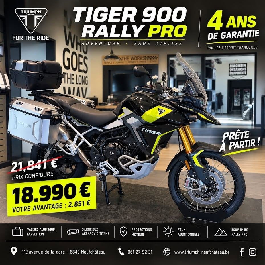 TRIUMPH TIGER 900 RALLY PRO, Permis Moto A, Tourisme, Entreprise, Plus de 35 kW
