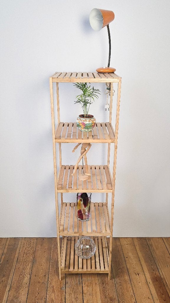 Houten bambou rek met 5 niveaus - Multifunctioneel topstaat, Ophalen of Verzenden, Zo goed als nieuw, Hout, Demontabel