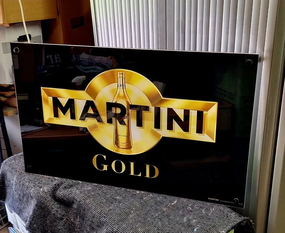 Lichtbak, reclamebord (glorifier) van Martini Gold🍸, Ophalen, Zo goed als nieuw, Lichtbak of (neon) lamp