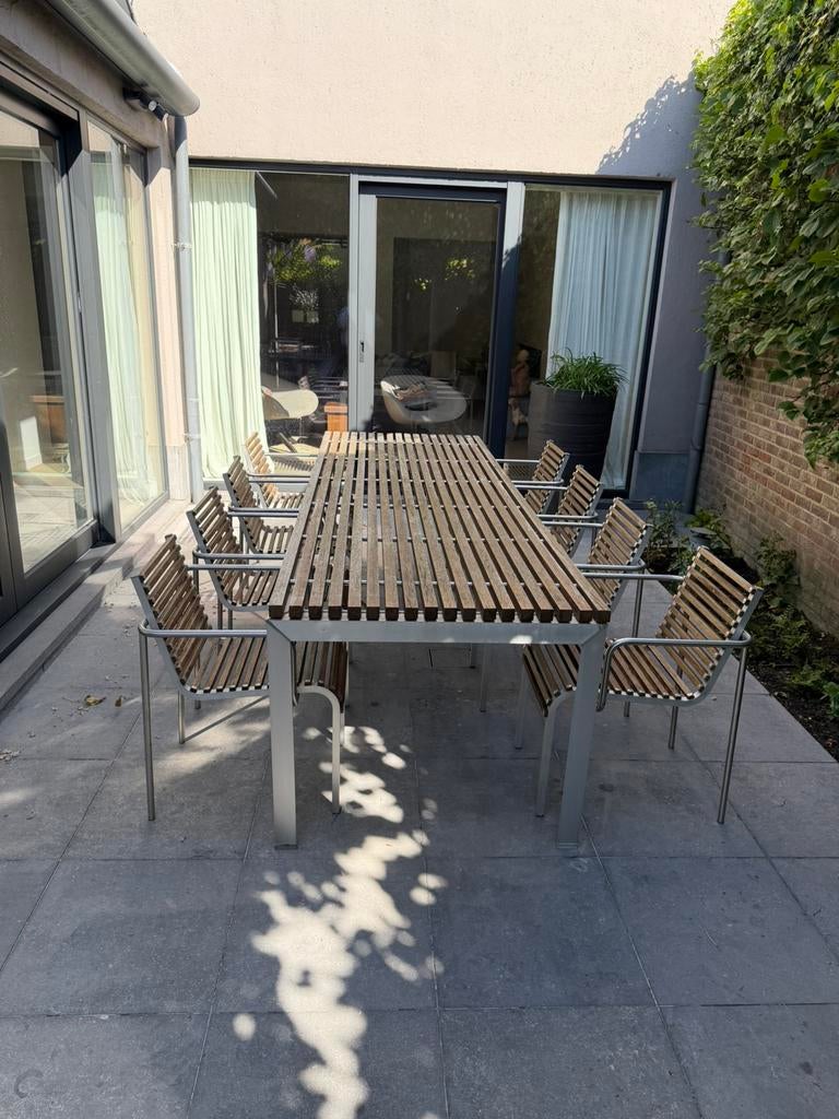 Extremis design tuinset – tafel + 8 stoelen + kussens, Ophalen, Eettafel, Aluminium, Zo goed als nieuw