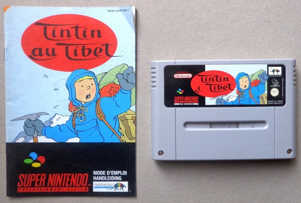 Kuifje in Tibet voor de Europese Super Nintendo + boekje, Games en Spelcomputers, Games | Nintendo Super NES, Ophalen of Verzenden