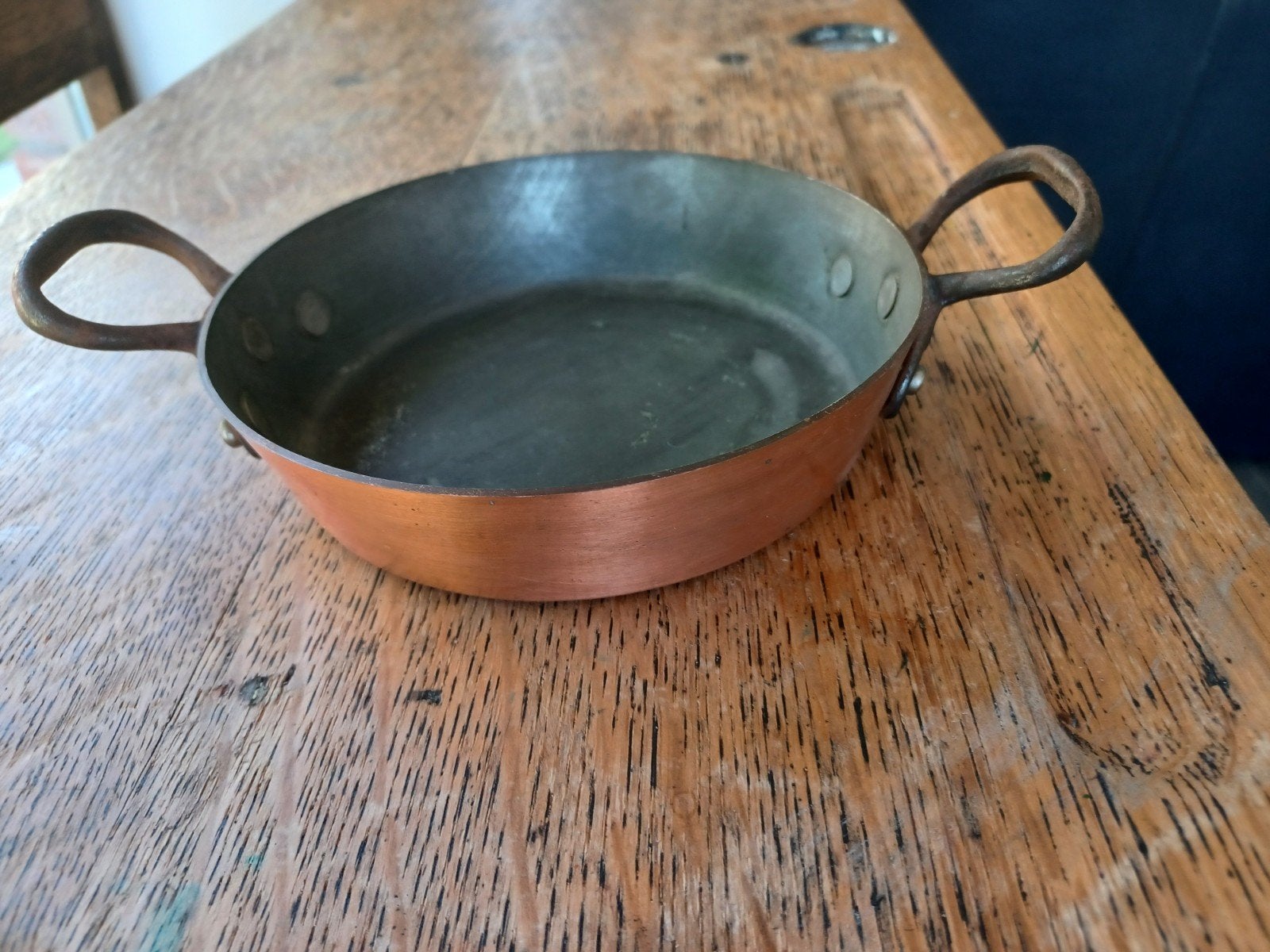 Koperen pannetje diameter 15 cm gewicht 525 gr, Ophalen of Verzenden