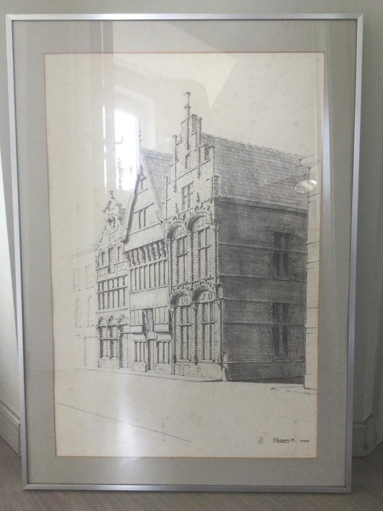 Pentekening Mechelen K. Rottiers, Antiek en Kunst, Kunst | Etsen en Gravures, Ophalen