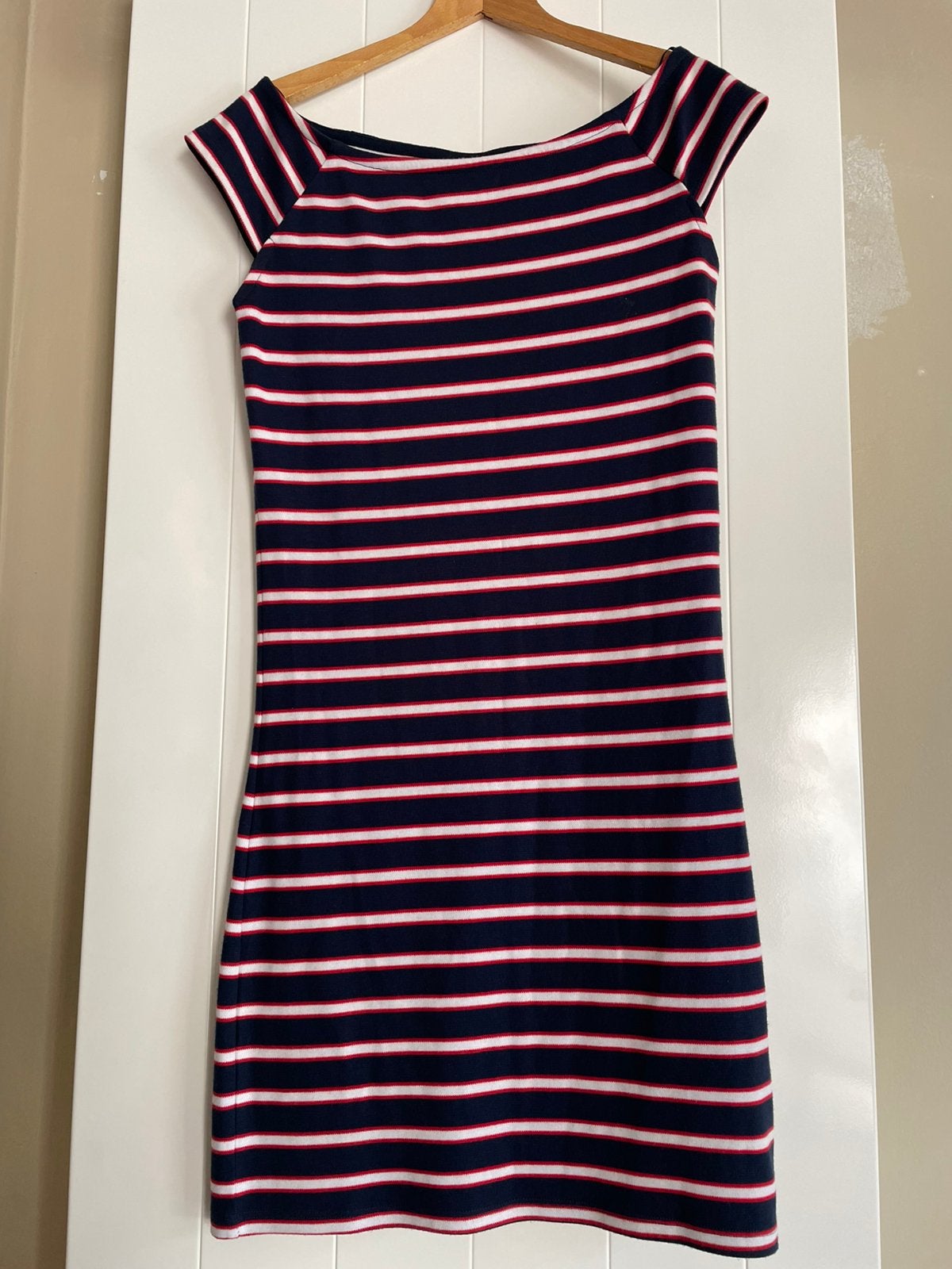 Donkerblauwe gelijnd kleedje, Blauw, Ophalen of Verzenden, Zo goed als nieuw, Maat 34 (XS) of kleiner