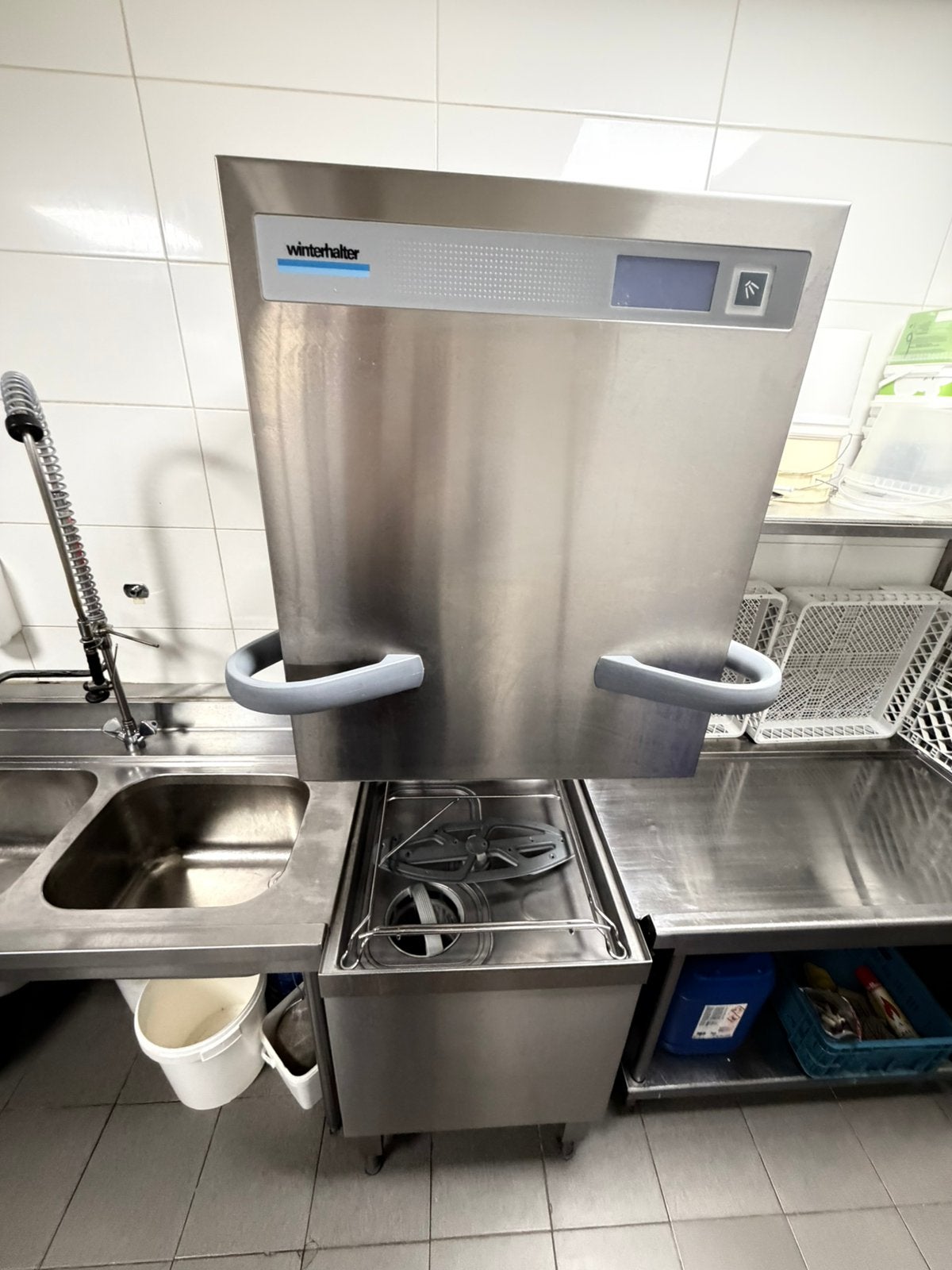 Winterhalter PT-M vaatwasmachine 400V + inox tafels, Ophalen, Gebruikt, Wassen en Drogen