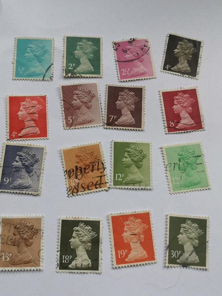 16 postzegels Engeland, Postzegels en Munten, Ophalen of Verzenden