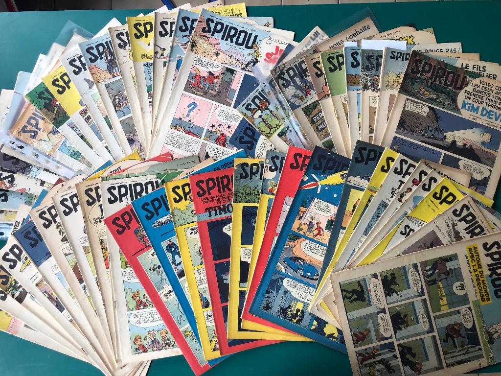 Spirou 1954 et 1955 - Lot (7) 51 fascicules entre 850 et 899, Livres, Plusieurs BD, Enlèvement, Utilisé, Hubinon Will Franquin Peyo Morris Jijé …