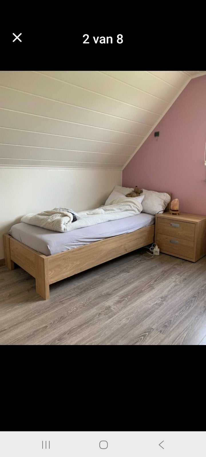 Bed met lattenbodem, legplank en boekenkast, Ophalen