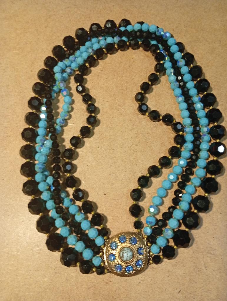 Antieke vintage ketting van Murano-glas met 4 rijen, Ophalen, Blauw