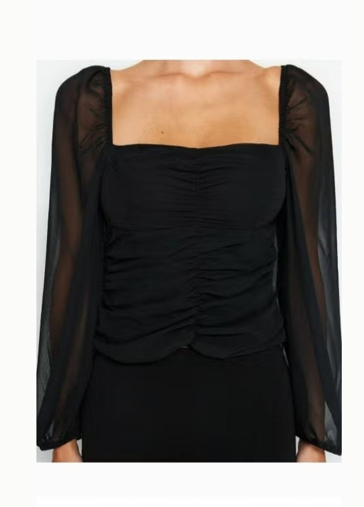 BLOUSE neuve noir manches longues voile PIMKIE L, PIMKIE, Enlèvement ou Envoi, Neuf, Noir
