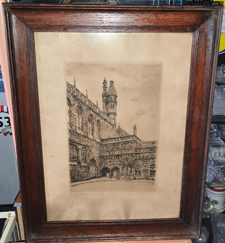 Gravure bruges signe Maurice Émile blieck, Antiek en Kunst, Ophalen of Verzenden
