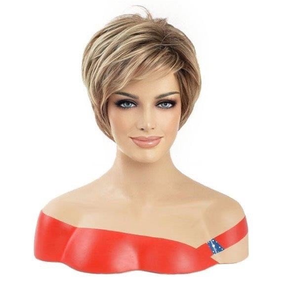 Pruik kort vlot pixie model blond bruin mix in laagjes, Handtassen en Accessoires, Ophalen of Verzenden, Nieuw