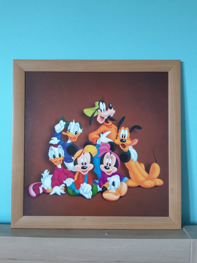 Disney kader/schilderij familie Mickey Mouse 50x50, Verzamelen, Ophalen of Verzenden, Goofy of Pluto, Zo goed als nieuw, Plaatje of Poster
