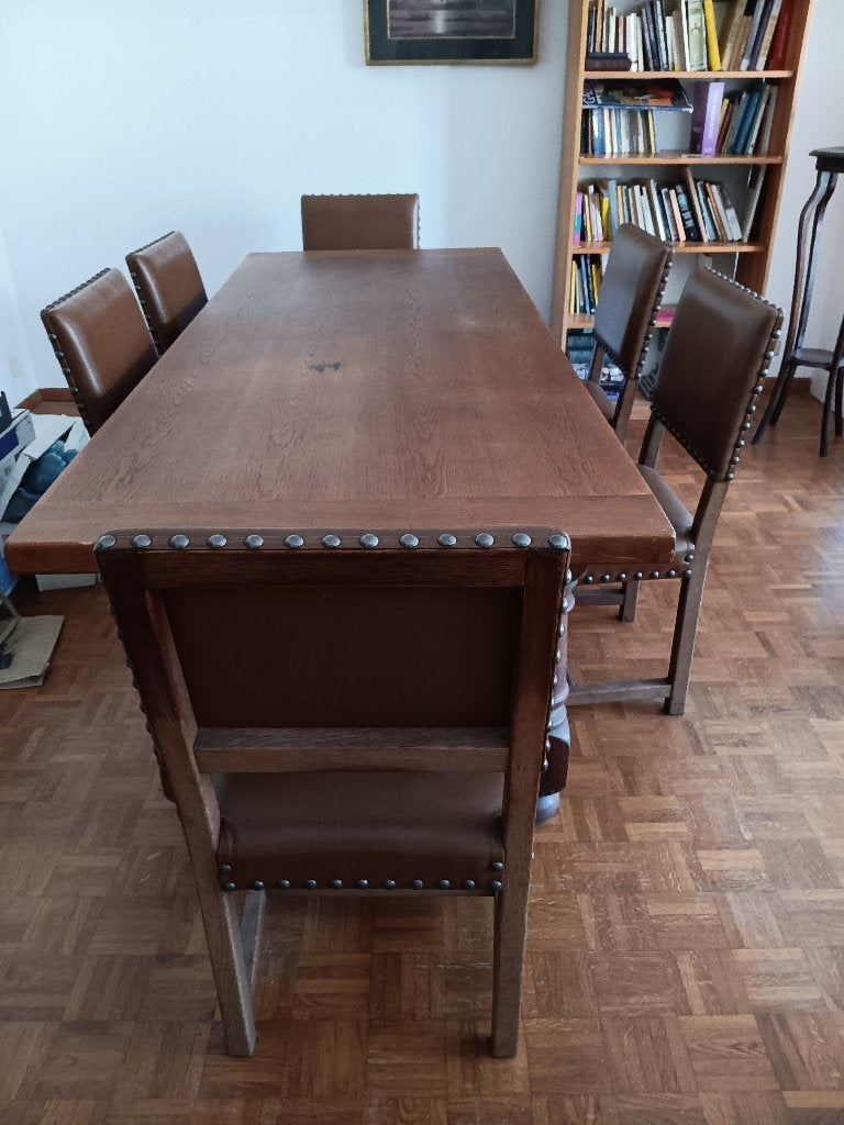 Gratis afhalen: massieve tafel en 6 stoelen (skai), Huis en Inrichting, Ophalen, Gebruikt, 100 tot 150 cm, Eikenhout