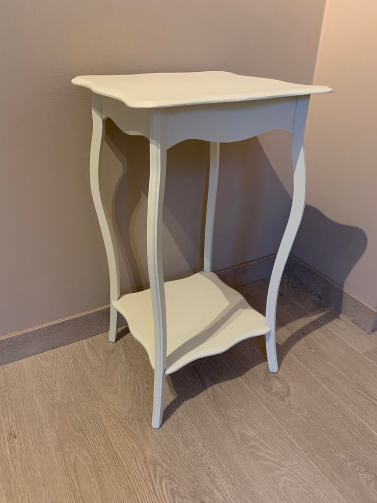 Wit gelakt houten bijzettafeltje, Ophalen, Minder dan 55 cm, Zo goed als nieuw, 60 cm of meer