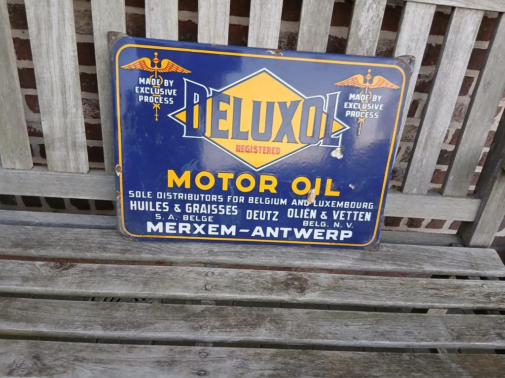 Deluxol motor oil emaille bord, Ophalen, Gebruikt